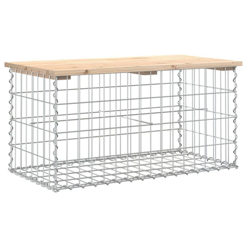 vidaXL Patio Bench - Pine Wood Outdoor Seating with Gabion Steel Base - Compact Garden Park Design - Ideal for Patio or Backyard - Natural Brown Finish 32.7x17.3x16.5 inches