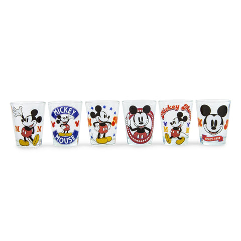 Disney Vintage Mickey Mouse 2-Ounce Mini Whiskey Shot Glass Cups, Set of 6 | Home Barware Drinkware
