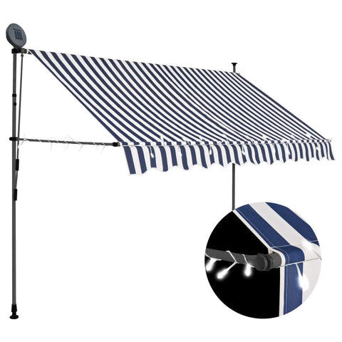 vidaXL Manual Retractable Awning with LED Lights, 98.4"- Blue and White