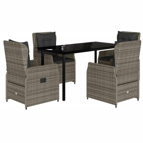 vidaXL 5 Piece Garden Dining Set with Cushions Grey Poly Rattan Outdoor Furniture Patio Table and Chairs for Relaxing Reclining