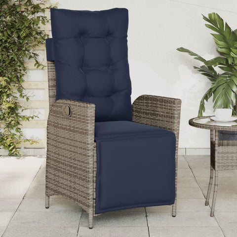 Oakestry Reclining Garden Chair Grey with Navy Blue Cushions â€“ Outdoor Patio Seating, Weather Resistant Furniture