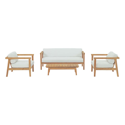 Modway EEI-3111-NAT-WHI-SET Bayport 4 Piece Outdoor Patio Teak Set in Natural White