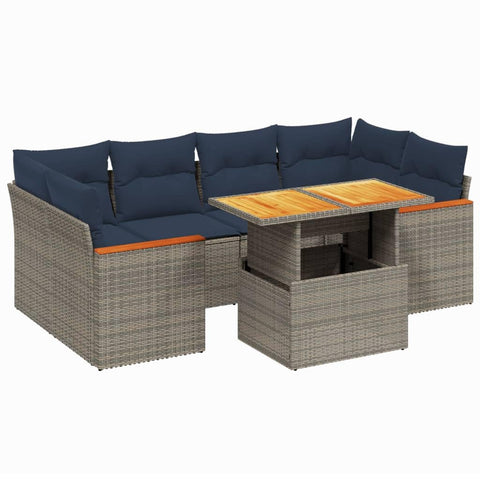 vidaXL Patio Sofa Set with Cushions 7 Piece, Outdoor Sectional Sofa Couch, Patio Conversation Set for Garden Backyard, Gray Poly Rattan