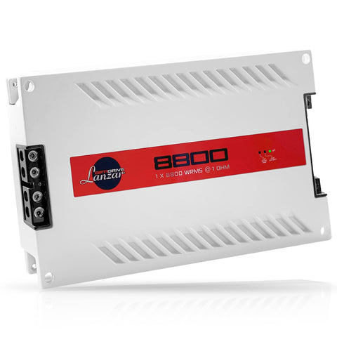 Lanzar One Channel Car Audio Mono Amplifier, 11000 Watt Max @ 1 Ohm High-Powered Mono Car Amplifier with Subsonic Filter and Low Pass Filter, Cooling Fans, White