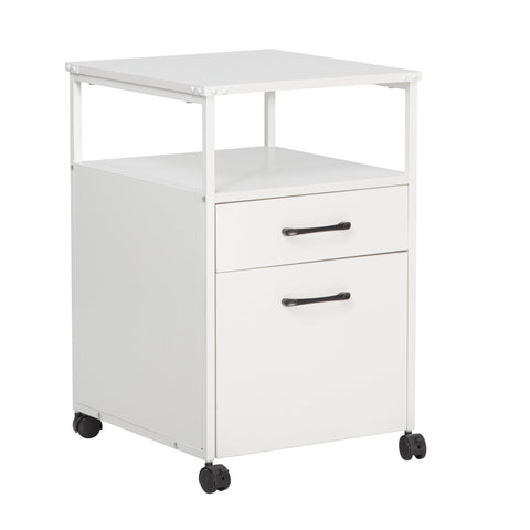JJS Wood File Cabinet, Mobile Open Shelf Home Office Filing Cabinet Printer Stand for Letter Size Hanging Files, White