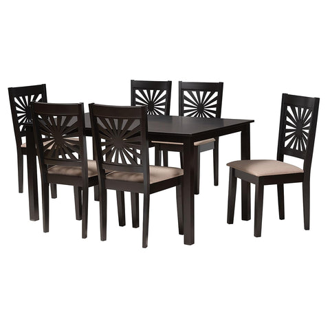 Baxton Studio Olympia 59.06-inch W Dining Set, Beige/Espresso Brown, 7-Piece