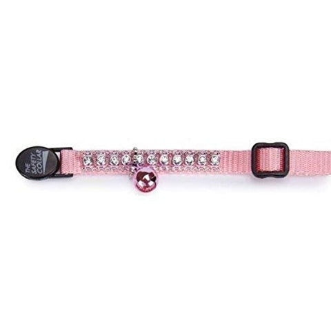 Meow Town Nylon with Rhinestones Cat Collar, 3/8-Inch, Pink