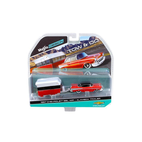 Maisto 1957 Chevrolet Bel Air with Alameda Trailer Red Tow & Go 1/64 Model