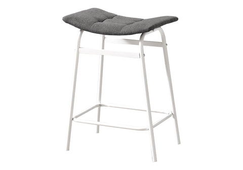 Monarch Specialties I 2387 Barstool, Counter Height, Set of 2, Kitchen, Grey Fabric, White Metal, Contemporary, Modern