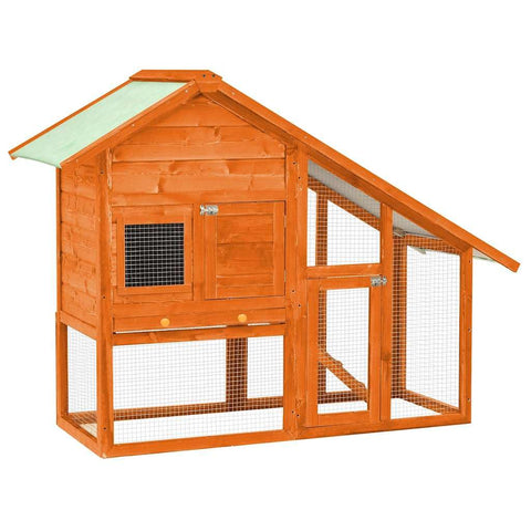 vidaXL Double-Layered Rabbit Hutch - Solid Firwood, Spacious Design, Easy-Climb Ramp, Pull-Out Tray, Steel Wire Mesh, Water- Roof Cover - Brown
