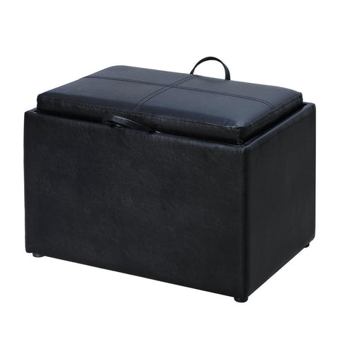 Convenience Concepts Designs4Comfort Accent Storage Ottoman 22.75" - Modern Foot Stool with Decorative Tray for Living Room, Dining Room, Office, Black Faux Leather