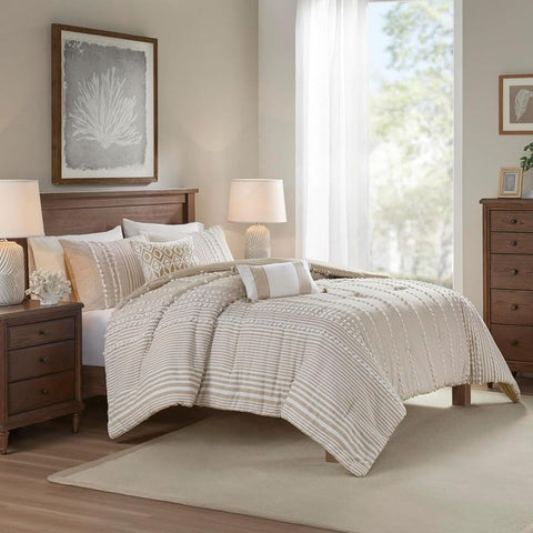 Oakestry 3-Pc 100% Cotton Duvet Set All Season Cozy Bedding Modern Comforter Cover Breathable Bedding Matching Shams, Anslee Pom Pom Taupe, King(106"x90")