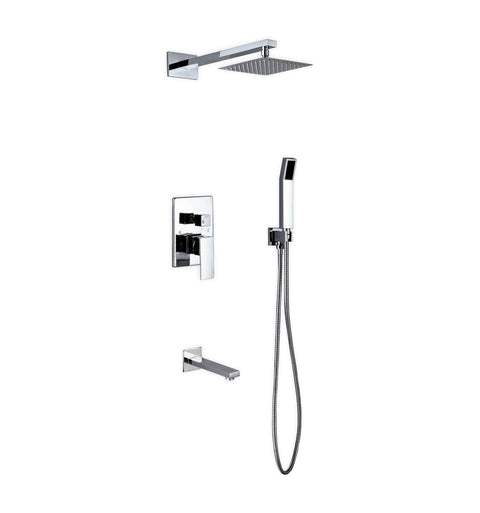 Aqua Piazza Brass Shower Set W/ 8? Square Rain Shower, Tub Filler And Handheld