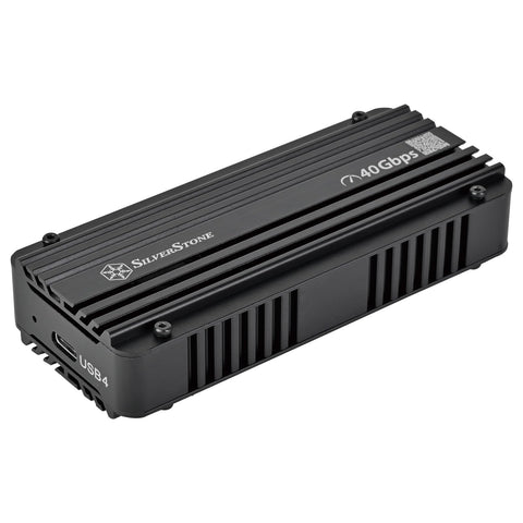External M.2 NVMe SSD enclosure with USB4 Type-C 40Gbps interface support 2242 and 2280 NVMe M.2 SSD Aluminum enhance heat dissipation design 30X30 sleeve bearing cooling fan bulit in USB Type-C to Type-C 100W cable included Black.