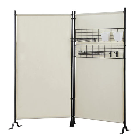 Proman Products FS17256 Galaxy II Indoor/Outdoor Room Divider (2-Panels, 36" w/Panel) with Accessory Rack 2 Wire Nets, 4 Plastic Bins, 4 Peg Hooks, 2 Wire Tray Baskets, Beige