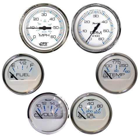 Faria Beede Instruments Faria KTF063 Chesapeake Tachometer Speedometer Volt Inboard Set - White SS