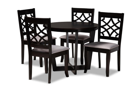 Baxton Studio Tricia Grey Fabric and Dark Brown Finished Wood 5-Piece Dining Set