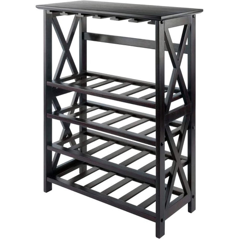 Oakestry Rio Twenty Four Bottle Wine Rack Espresso Finish Solid Composite Wood Construction with Rich Espresso Finish Stylish Freestanding Rack with Built in Stemware Holder and Tabletop Surface