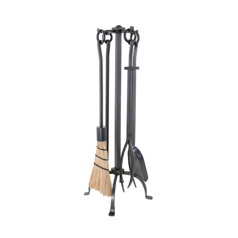 Minuteman International English Country 5-piece Wrought Iron Fireplace Tool Set, Graphite