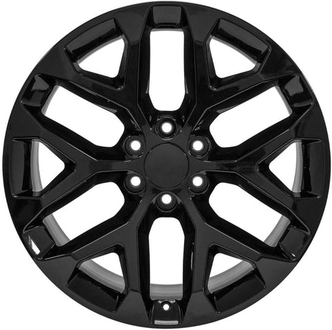 OE Wheels CV98B 22 Inch Rim Fits Silverado 1500 Snowflake Style 6x139.7 22x9 Gloss Black - Hollander 5668 (1)