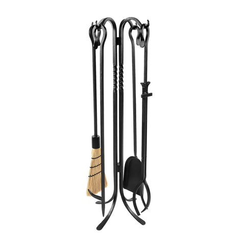 Oakestry Shepherds Hook Tool Set Wrought Iron Fire Place Stone Hearth and Log Holder Modern Stones for Hooks Poker Heavy Shepherds Hook Traditional to Modern Unique Look
