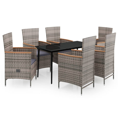 vidaXL Patio Dining Set 7 Piece with Cushions Garden Outdoor Lawn Yard Terrace Balcony Dining Dinner Table and Chair Seat Seating Furniture Gray