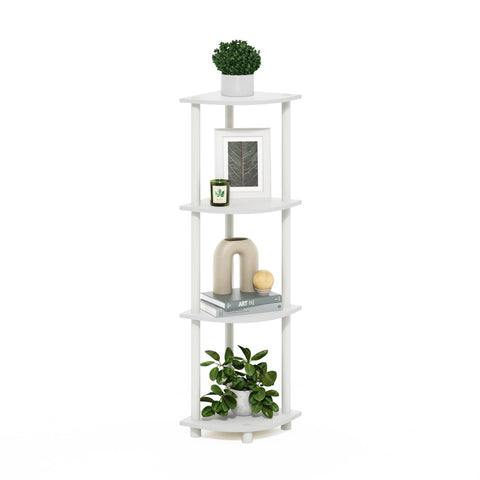 Furinno Turn-N-Tube Corner Shelf, 4-Tier Corner Bookshelf, Display Storage Shelves with Open Shelves, for Organization and Storage, Living Room, Home Office, Garage, White