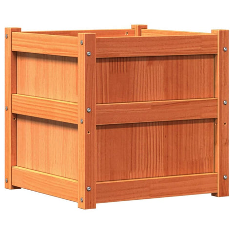 vidaXL Garden Planter - Outdoor Decorative Flower Box, Solid Pine Wood, 19.7" x 19.7" x 19.7", Wax Brown Finish