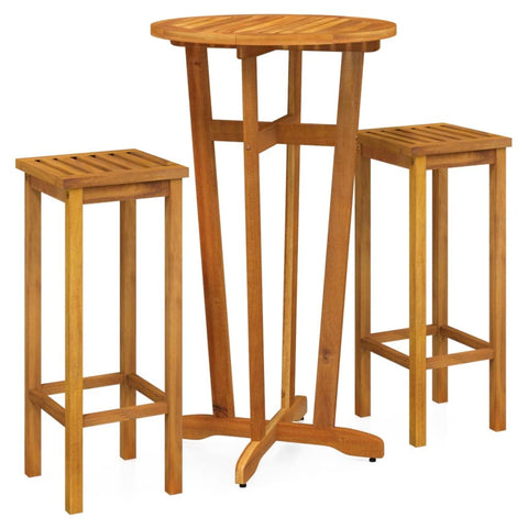 vidaXL Patio Dining Set 3 Piece, Outdoor Hightop Table and Chairs, Counter Height Desk, Pub Table Set for Porch Backyard, Farmhouse, Solid Acacia Wood Brown