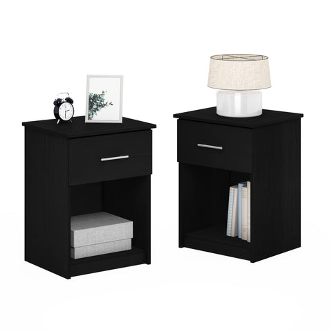Furinno TIDUR Night Stand Set of 2, Modern Nightstand with Drawer and Open Shelf, End Table, Side Table, for Bedroom, Closet, Dorm, Dark Americano