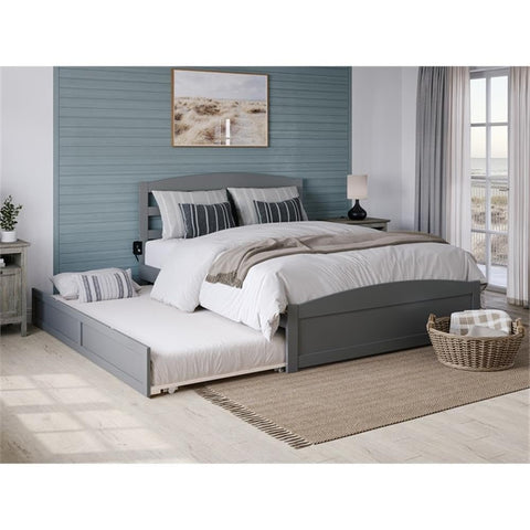 AFI Warren Solid Wood Queen Bed w/Footboard & Twin XL Trundle in Gray