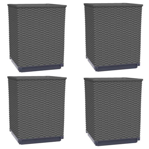 vidaXL Planters Set of 4, Polypropylene, Black - Durable Outdoor Garden Containers for Plants, Vegetables, Herbs - Lightweight, Easy to Assemble, Rectangular Design, Ample Space, 11.8" x 11.8" x 14.6"