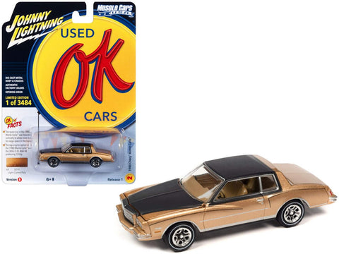 1980 Chevy Monte Carlo Light Camel Gold Metallic with Black Top and Hood Limited Edition to 3484 Pieces Worldwide OK Used Cars 2023 Series 1/64 Diecast Model Car by Johnny Lightning JLMC032-JLSP336B