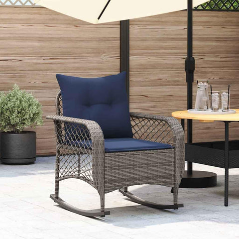 Oakestry Patio Rocking Chair with Cushions Gray Poly Rattan â€“ Outdoor Patio Seating, Weather Resistant Furniture
