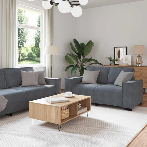 vidaXL 2 Piece Velvet Sofa Set with Cushions - Dark Gray - Modern Sofas for Living Room/Office