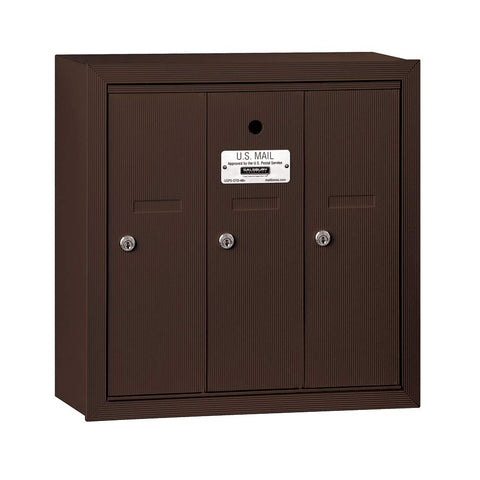 Salsbury Industries 3503ZSU Surface Mounted Vertical Mailbox with USPS Access and 3 Doors, Bronze