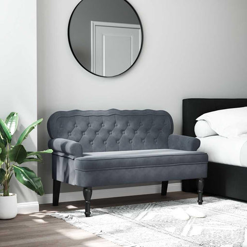 Oakestry Bench with Backrest Dark Gray 47 inx254 inx295 in Velvet Modern Storage Bench Solid Wood Entryway Seating Furniture Living Room Bedroom Hallway Organizer with Durable Frame Contemporary Desi