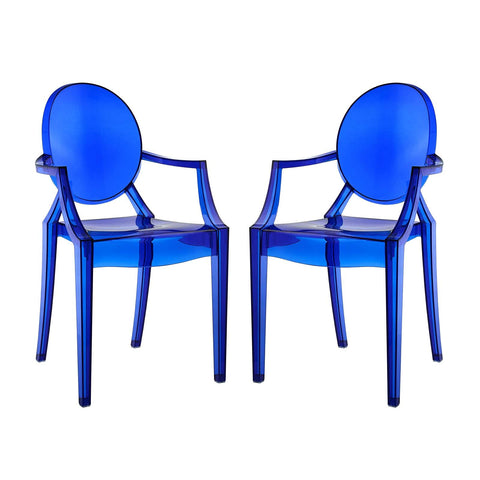 Modway Casper Modern Acrylic Stacking Two Dining Armchairs in Blue