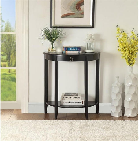 Acme Elcee Half Moon 1-Drawer Wooden Console Table with Bottom Shelf in Black