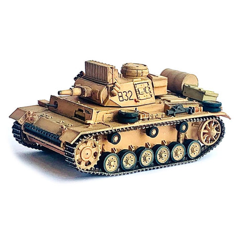 Dragon Armor | 1:72 Scale Military Diecast | Pz.Kpfw.III Ausf.N w/Extra Oil Drum and Wooden Box DAK s.Pz.ABT.501 Tunisia 1942/43