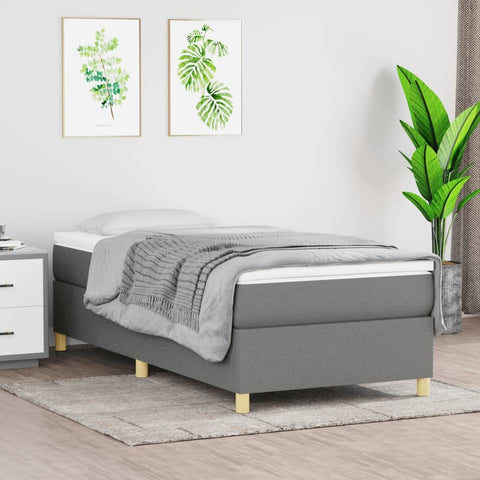 vidaXL Twin Box Spring Bed Frame, Dark Gray, Fabric Plywood and Engineered Wood Construction, Modern Bedroom Furniture, 39.4"x74.8" Mattress Size Compatibility