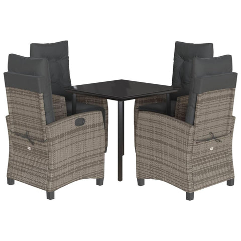 vidaXL Garden Dining Set 5-Piece Garden Furniture Set Table with 4 Chairs, Garden Set with Cushions, Patio Dining Set, Grey Poly Rattan