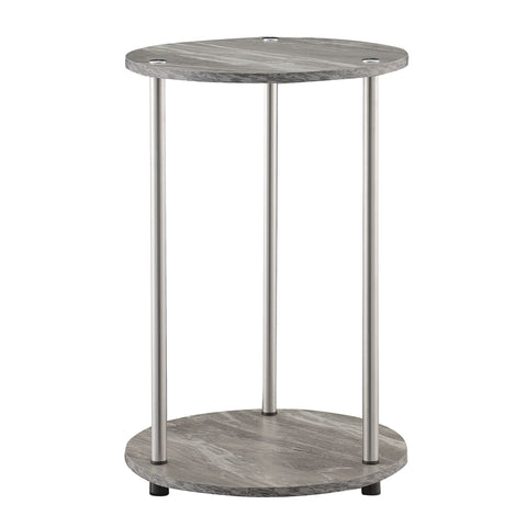 Convenience Concepts Designs2Go No Tools 2-Tier Round End Table, Faux Gray Marble/Chrome