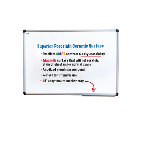 Floortex "Viztex Porcelain Magnetic Dry Erase Board, 36"" x 24"", Aluminum Frame"