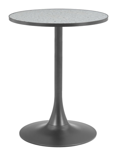 Bite Bistro Table Gray & Black, Multicolor Dining Table, Modern Style, Faux Terrazzo MDF Round Shape Tabletop, Steel, Indoor Dining, 23.8" W x 23.8" D x 29.9" H
