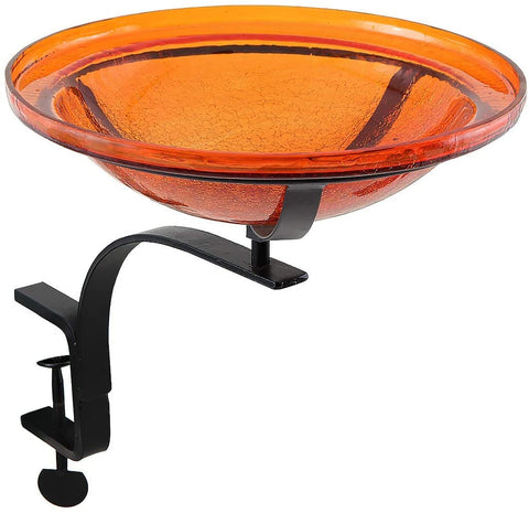 Oakestry CGB-06M-RM Mandarin Crackle C-Type Iron Bracket Clamp Rail Mount Bracket Birdbath for Garden and Backyard, Weather Resistance,12 Inch
