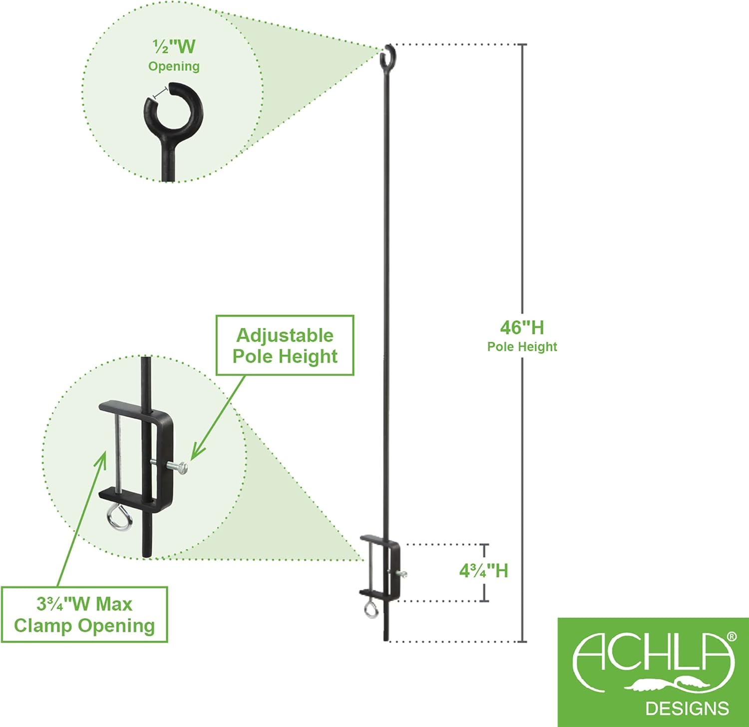 O-Hook Railing Pole for String Lights, pack of 2