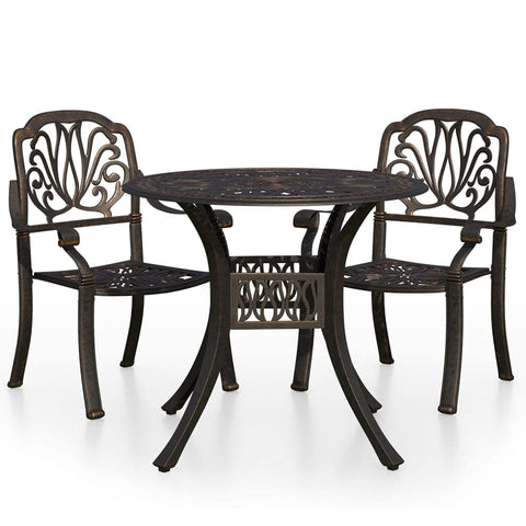 vidaXL Bistro Set 3 Piece, Table and Chair for Balcony, Bistro Table for Yard Park, Outdoor Furniture, Industrial Style, Cast Aluminum Bronze
