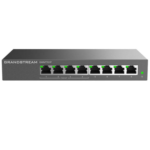 Grandstream GWN7701P | 8-Port Gigabit Ethernet Unmanaged PoE Switch | Plug & Play | Desktop/Wall-Mount | Metal Design