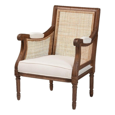 bali & pari Desmond Beige Fabric and Walnut Brown Finished Wood Accent Chair